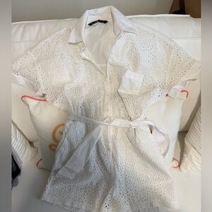 White Eyelet Romper with Belt, Zara